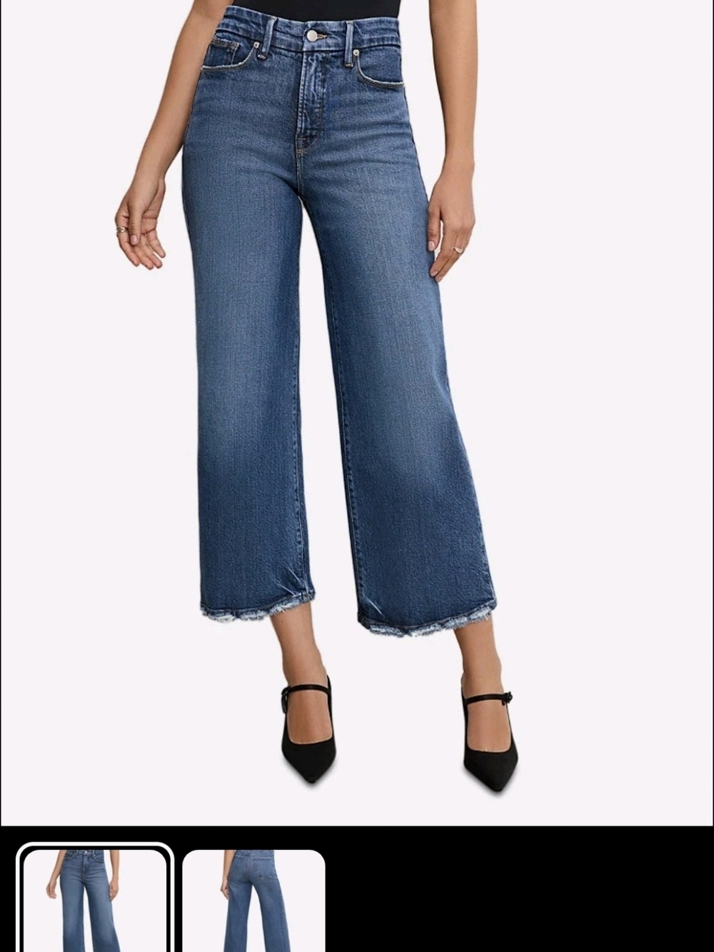 Good American Women's Blue Good Waist High Rise Cropped Palazzo Jeans Size 10